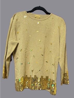 Midnight Velvet Gold Sequin-Embellished Long Sleeve Top